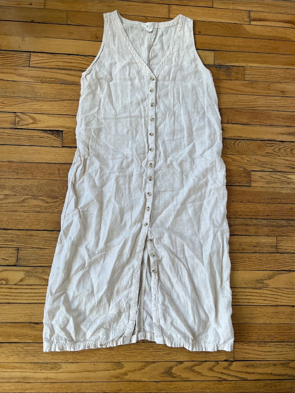 Button Down Tank Dress in Beige Linen
